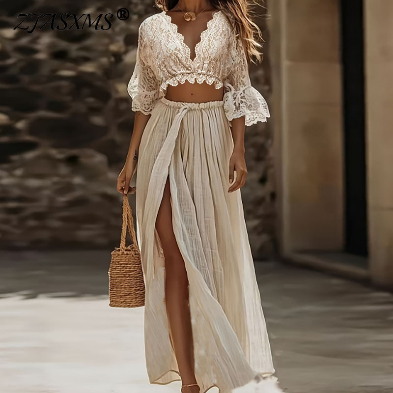 Female Formal Wear - Damski dwuczęściowy zestaw w stylu boho