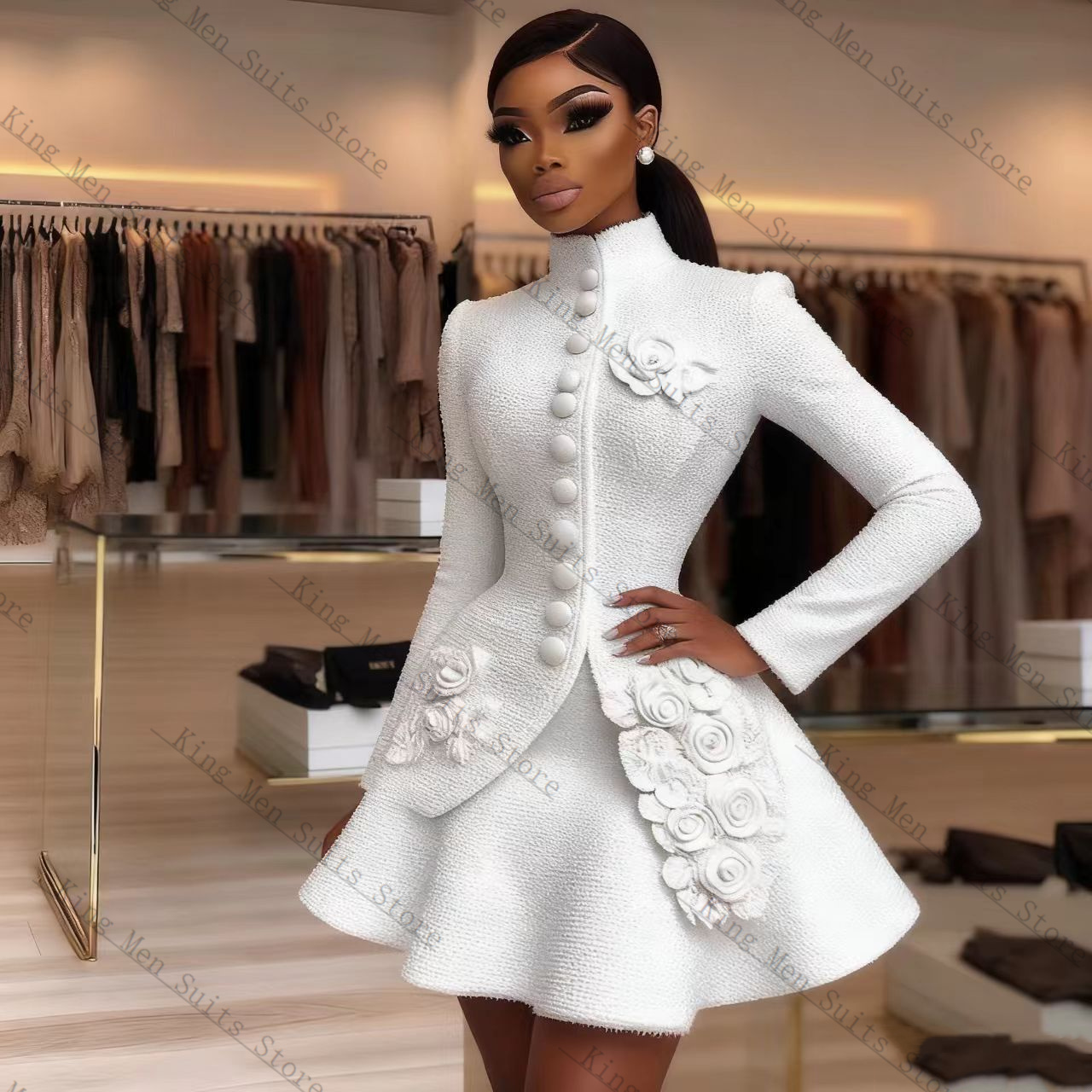 Women Luxury Formal Wear - Luksusowy biały damski garnitur 2-częściowy: marynarka