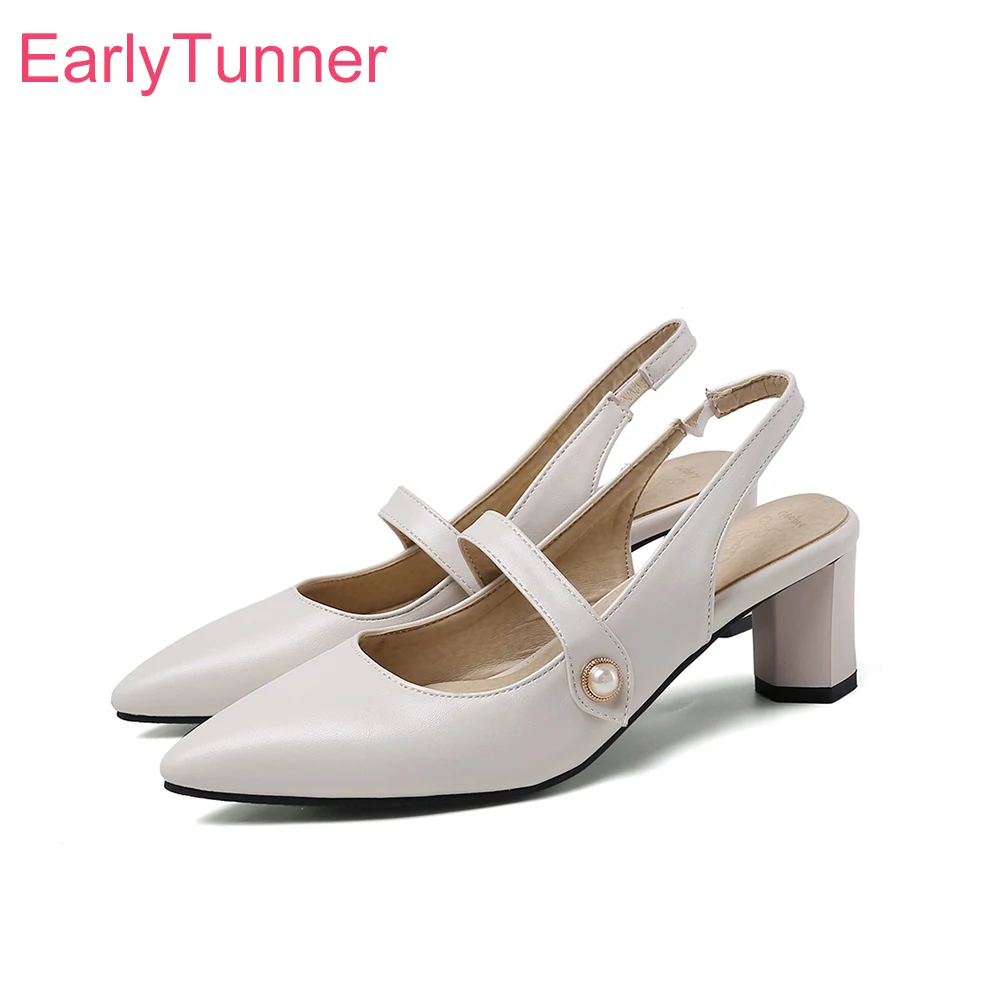 Slingback Heel Formal - Letnie Eleganckie Beżowe Czarne Sandały Damskie