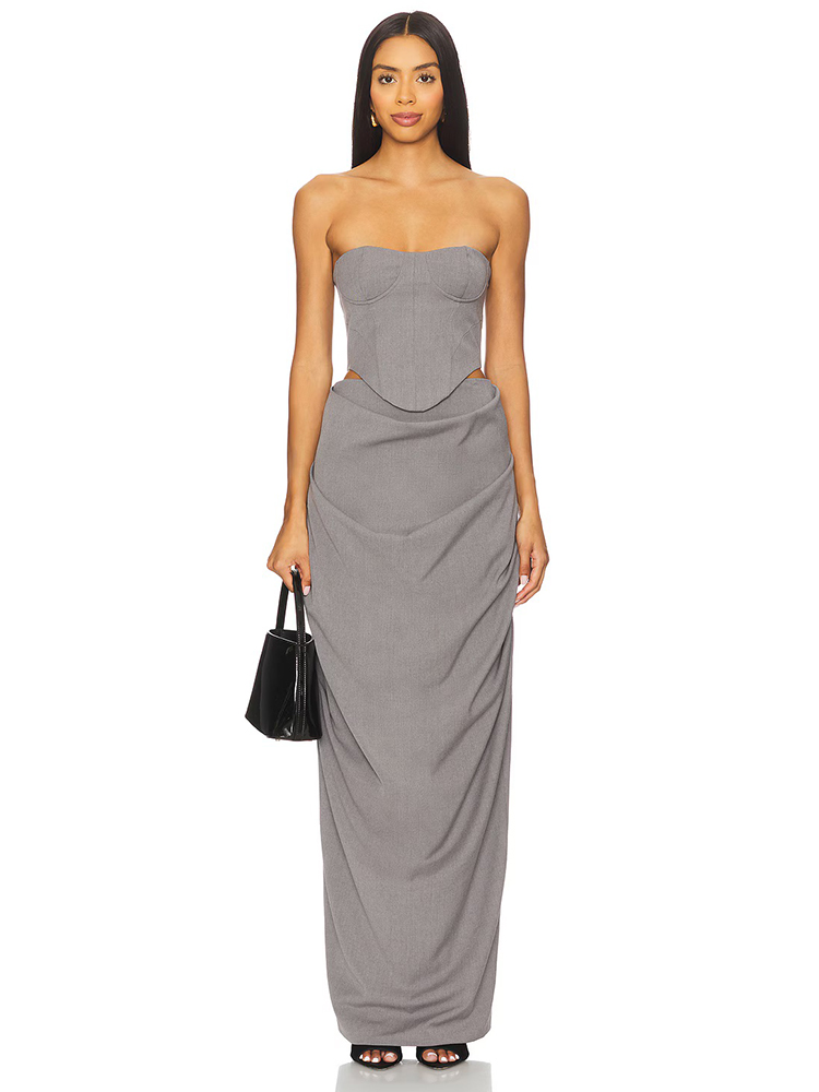 Female Formal Wear - Szary Zestaw Sukienek z Odkrytymi Ramionami,