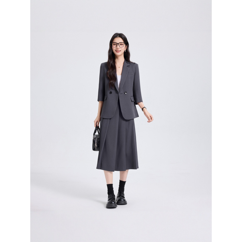 Women Formal Wear Interview - Granatowy damski komplet garniturowy na wiosnę