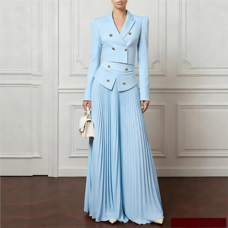 Female Formal Wear - Elegancki Zestaw Dwuczęściowy: Żakiet z Klapami