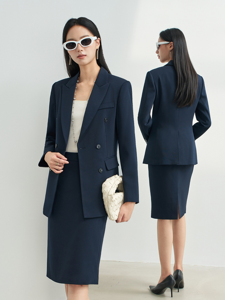 Women Formal Wear Interview - Granatowy profesjonalny garnitur ze spódnicą dla