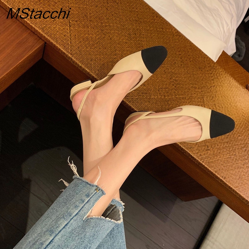 Slingback Heel Formal - Patchworkowe skórzane pantofle sandały damskie modne