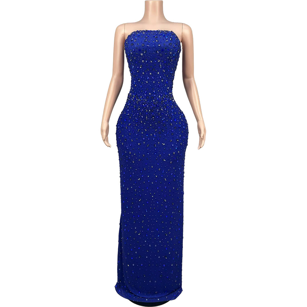 Women Luxury Formal Wear - Błyszcząca, niebieska suknia wieczorowa bez ramiączek