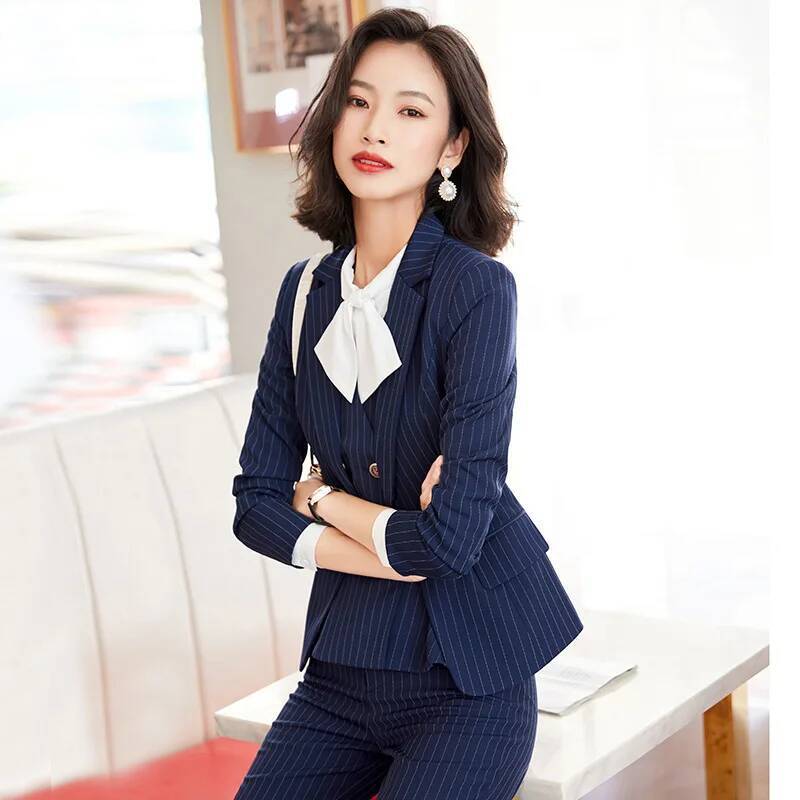 Modne garnitury w paski dla ko – Women Formal Wear Interview recenzja i cena