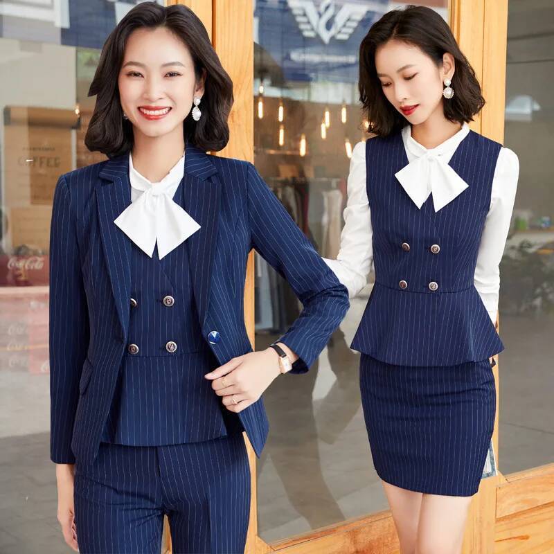 Modne garnitury w paski dla ko – Women Formal Wear Interview recenzja i cena