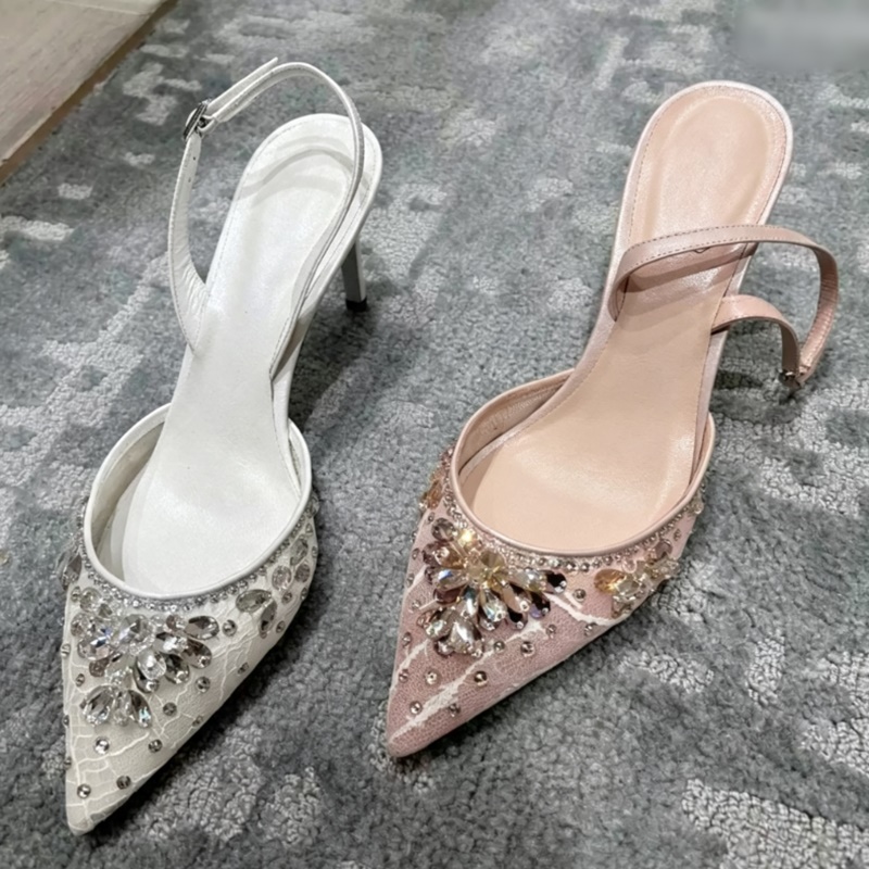 Błyszczące białe koronkowe czó – Slingback Heel Formal recenzja i cena