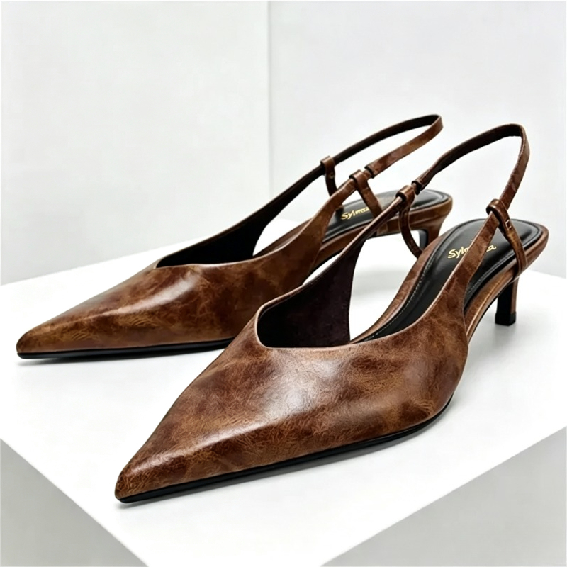 Retro Brązowe Czółenka na Nisk – Slingback Heel Formal recenzja i cena