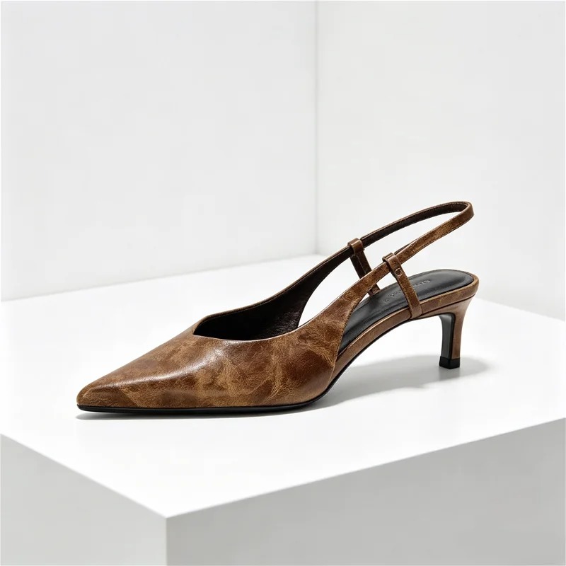 Retro Brązowe Czółenka na Nisk – Slingback Heel Formal recenzja i cena