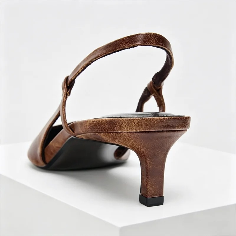 Retro Brązowe Czółenka na Nisk – Slingback Heel Formal recenzja i cena